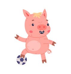 Funny Pink Piggy Character With Hoof Playing