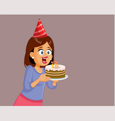 Woman Holding Homemade Birthday Cake Cartoon