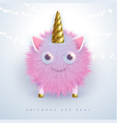 3d Realistic Fluffy Unicorn With Golden Horn