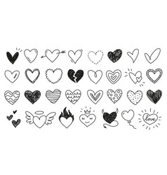 Doodle Hand Drawn Sketch Style Hearts Icon Set