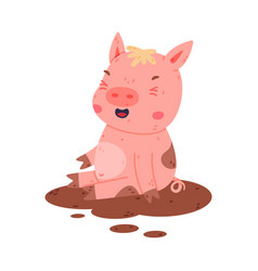 Funny Pink Piggy Character With Hoof Sitting