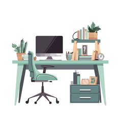 Office Desk With Computer Chair Plants