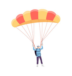 Brave Active Senior Man Jumps With Parachute Flat