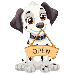 Cute Cartoon Dog Holding A Wooden Open Sign