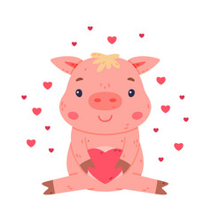 Funny Pink Piggy Character With Hoof Sitting