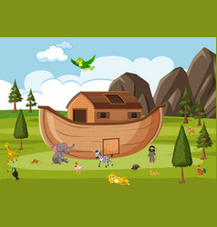 Noahs Ark With Wild Animals In Nature Scene