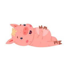 Funny Pink Piggy Character With Hoof Lying