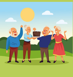 Old People With Sweet Cake In Camp Active