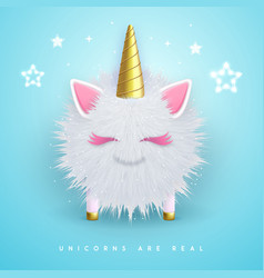 3d Realistic Fluffy Unicorn With Golden Horn