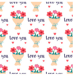 Cartoon Seamless Pattern With Flowers Bouquet