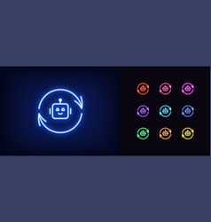 Outline Neon Bot Update Icon Set Glowing Neon