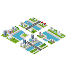 Isometric Of A City Waterfront With A River