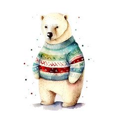 White Bear Christmas With Red Sweater Watercolor