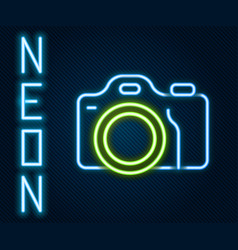 Glowing Neon Line Photo Camera Icon Isolated On