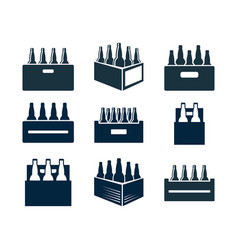 Beer Box Icon Set Crate With Bottles Isolate