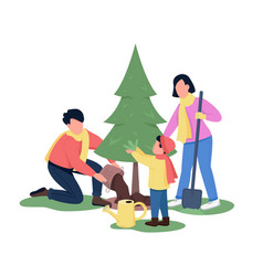 Family Planting Pine Tree Semi Flat Color