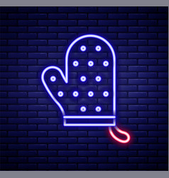 Glowing Neon Line Oven Glove Icon Isolated