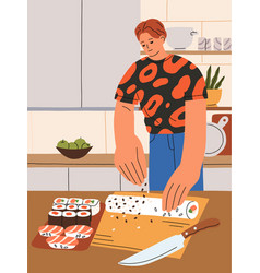 Man Cooking Asian Sushi Home Made Japanese Dish