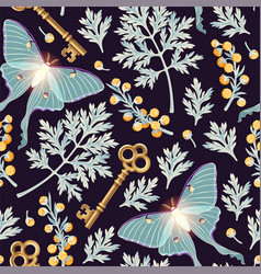 Moon Moth And Flowers Seamless Pattern