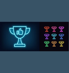 Outline Neon Winner Cup Icon Set Glowing Neon