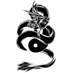 Black Silhouette Of Dragon And Yin Yang Symbol