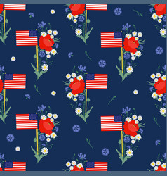 Memorial Day Seamless Pattern American Flag Flower