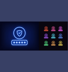 Outline Neon Password Check Icon Set Glowing Neon