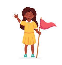 Black Girl With Flag Girl Scout Camping Summer