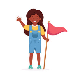 Black Girl With Flag Girl Scout Camping Summer