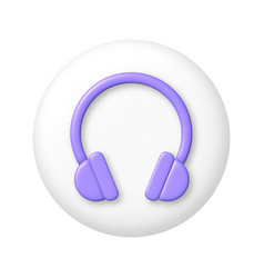 Purple Headphones On White Button 3d Cartoon