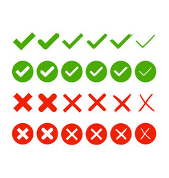 Green Check Mark And Red Cross Icons Set