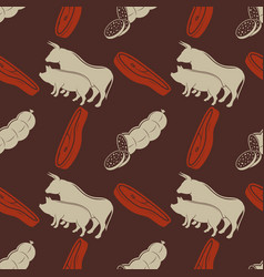 Butcher Shop Seamless Pattern With Bull And Pig