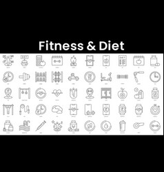 Set Of Outline Fitness And Diet Icons Minimalist