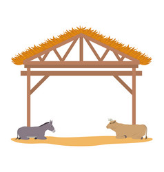 Wooden Stable Manger With Ox And Mule