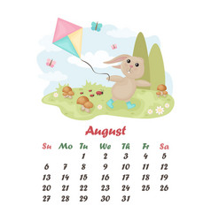 Calendar August Rabbit With A Kite Cute Summer