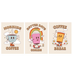 Retro Coffee Logo Cup Character With Happy Face