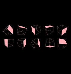 Pink Wireframe Cube Collection Outline Cubic