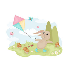 Rabbit With A Kite Cute Summer With A Cartoon