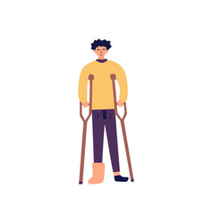 Disabled Man With Cast On Leg And Crutches