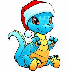 Cute Blue Baby Dragon In Santa Hat Cartoon