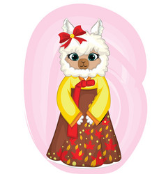 Hand Drawn With Funny Korean Llama In A Hanbok