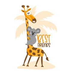 Best Friends - Cute Giraffe And Koala Bear