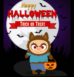 Halloween Background With Kid Werewolf