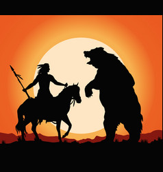 Native Fighting With Bear Sunset