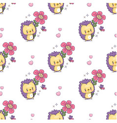 Seamless Pattern With Cute Hedgehog Flower