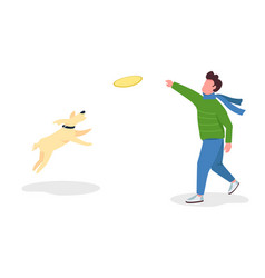 Man Playing Fetch With Dog Semi Flat Color