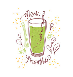 Glass Fresh Green Smoothie With Celery Stalk