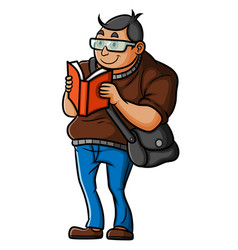 Young Man Is Standing And Reading A Book