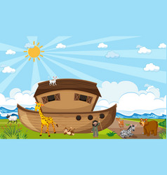 Noahs Ark With Wild Animals In Nature Scene