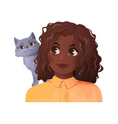 Black Girl And Cat On Her Shoulder Cartoon